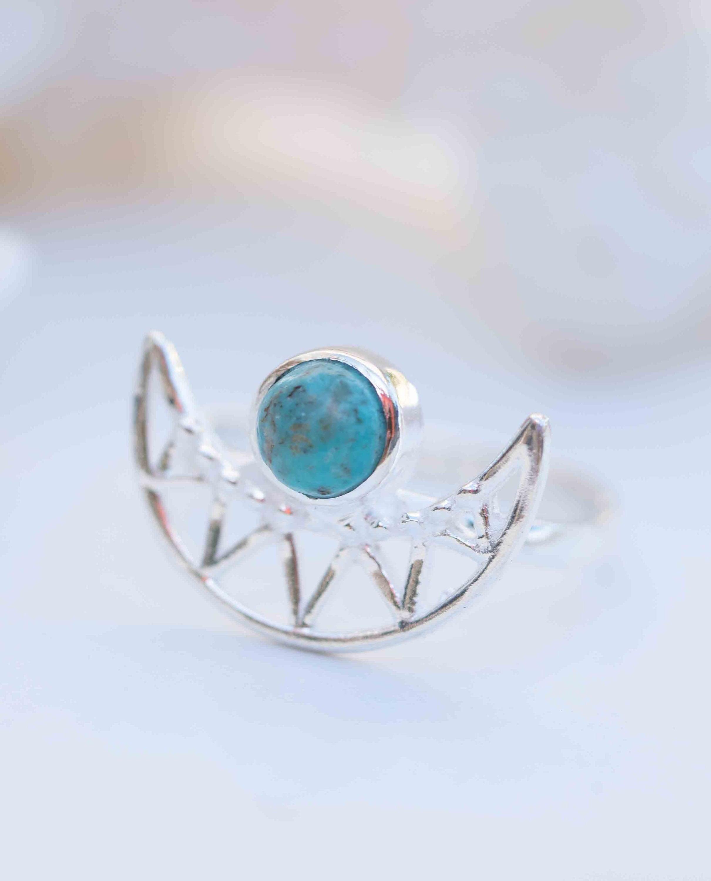Turquoise Ring ~ Sterling Silver 925 ~ Half Moon ~ Handmade ~ Gemstone ~ Statement~ December Birthstone Boho MR129