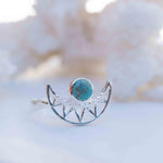 Turquoise Ring ~ Sterling Silver 925 ~ Half Moon ~ Handmade ~ Gemstone ~ Statement~ December Birthstone Boho MR129