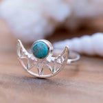 Turquoise Ring ~ Sterling Silver 925 ~ Half Moon ~ Handmade ~ Gemstone ~ Statement~ December Birthstone Boho MR129