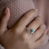 Turquoise Ring ~ Sterling Silver 925 ~ Half Moon ~ Handmade ~ Gemstone ~ Statement~ December Birthstone Boho MR129
