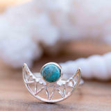 Turquoise Ring ~ Sterling Silver 925 ~ Half Moon ~ Handmade ~ Gemstone ~ Statement~ December Birthstone Boho MR129