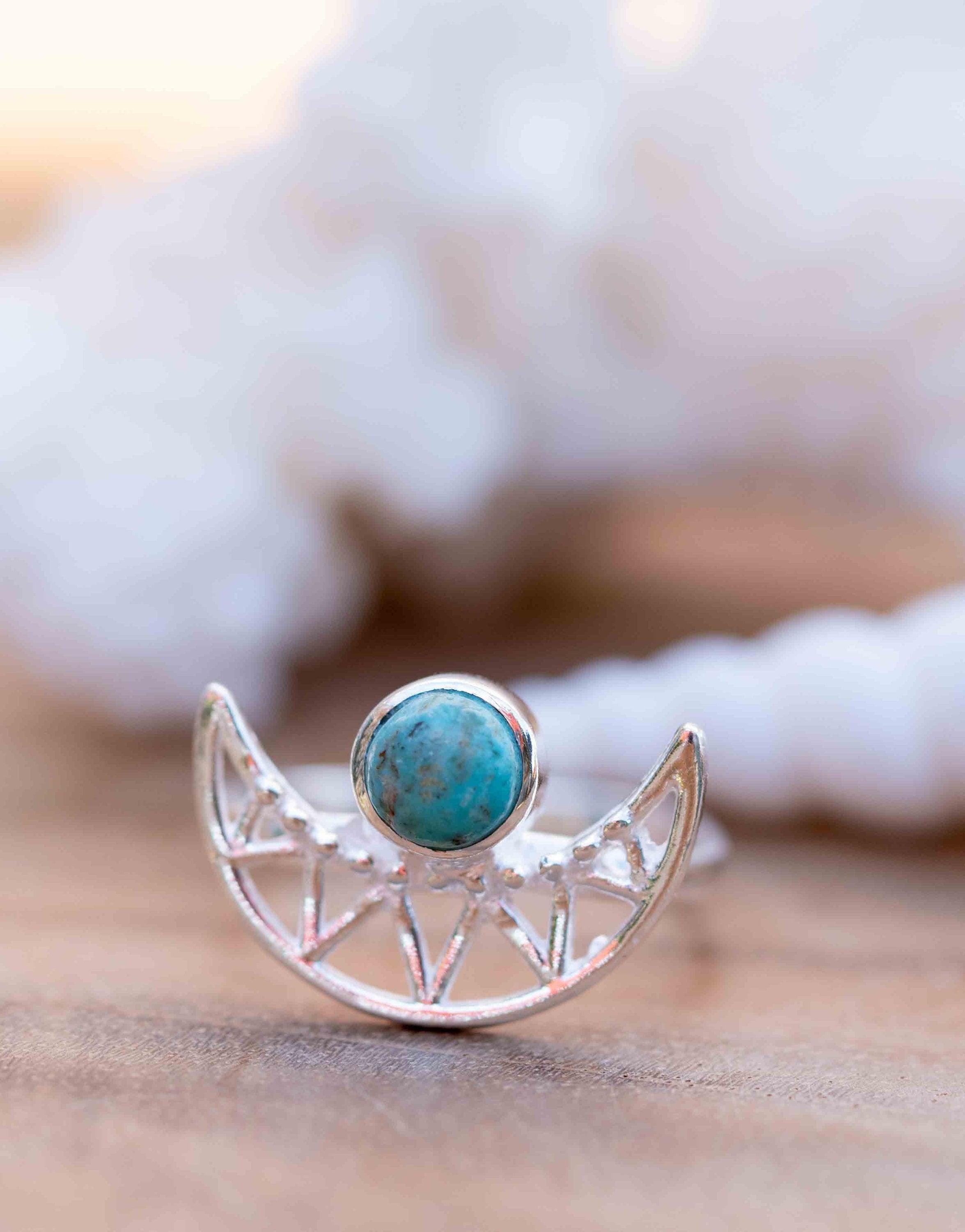 Turquoise Ring ~ Sterling Silver 925 ~ Half Moon ~ Handmade ~ Gemstone ~ Statement~ December Birthstone Boho MR129