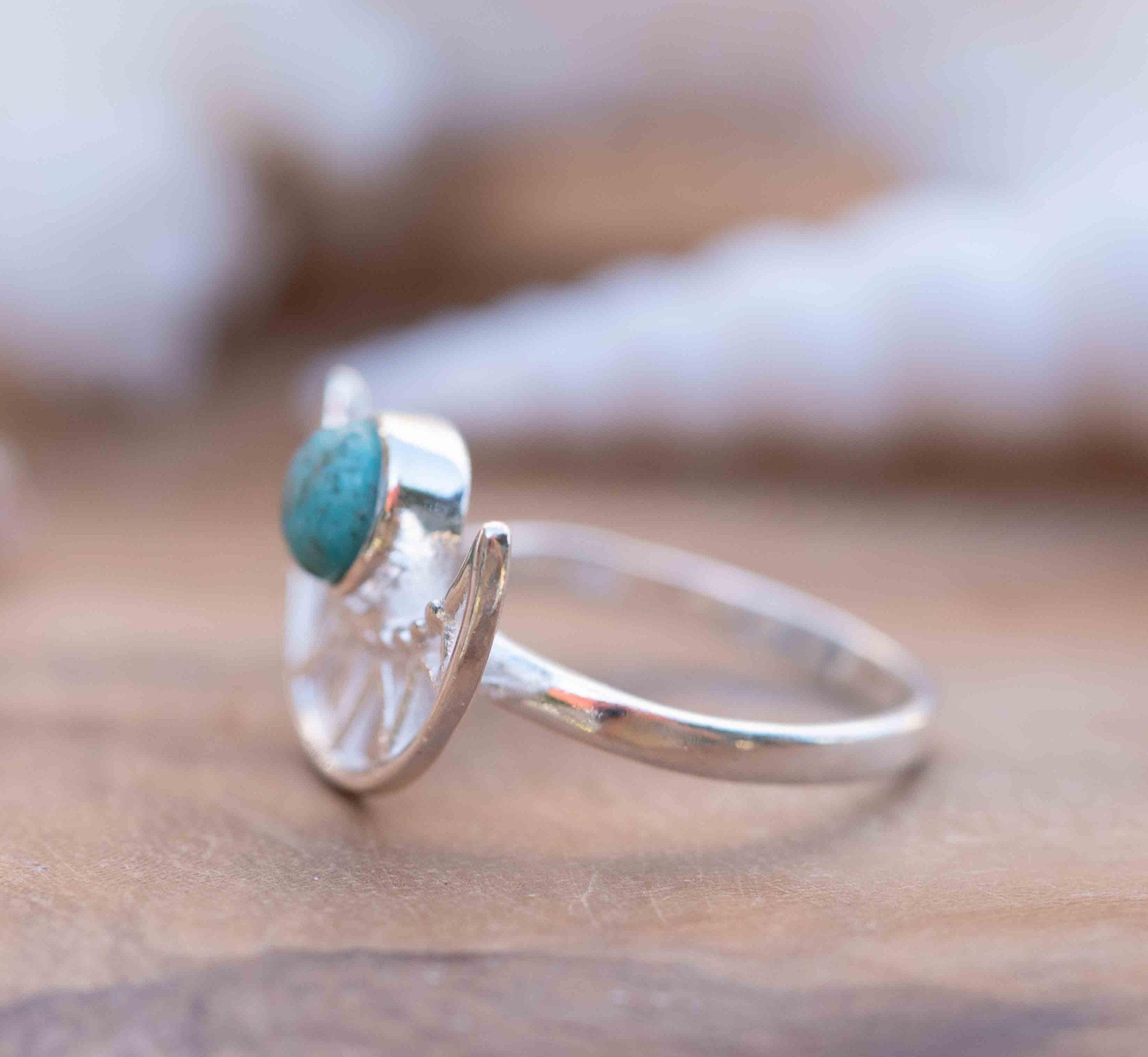 Turquoise Ring ~ Sterling Silver 925 ~ Half Moon ~ Handmade ~ Gemstone ~ Statement~ December Birthstone Boho MR129