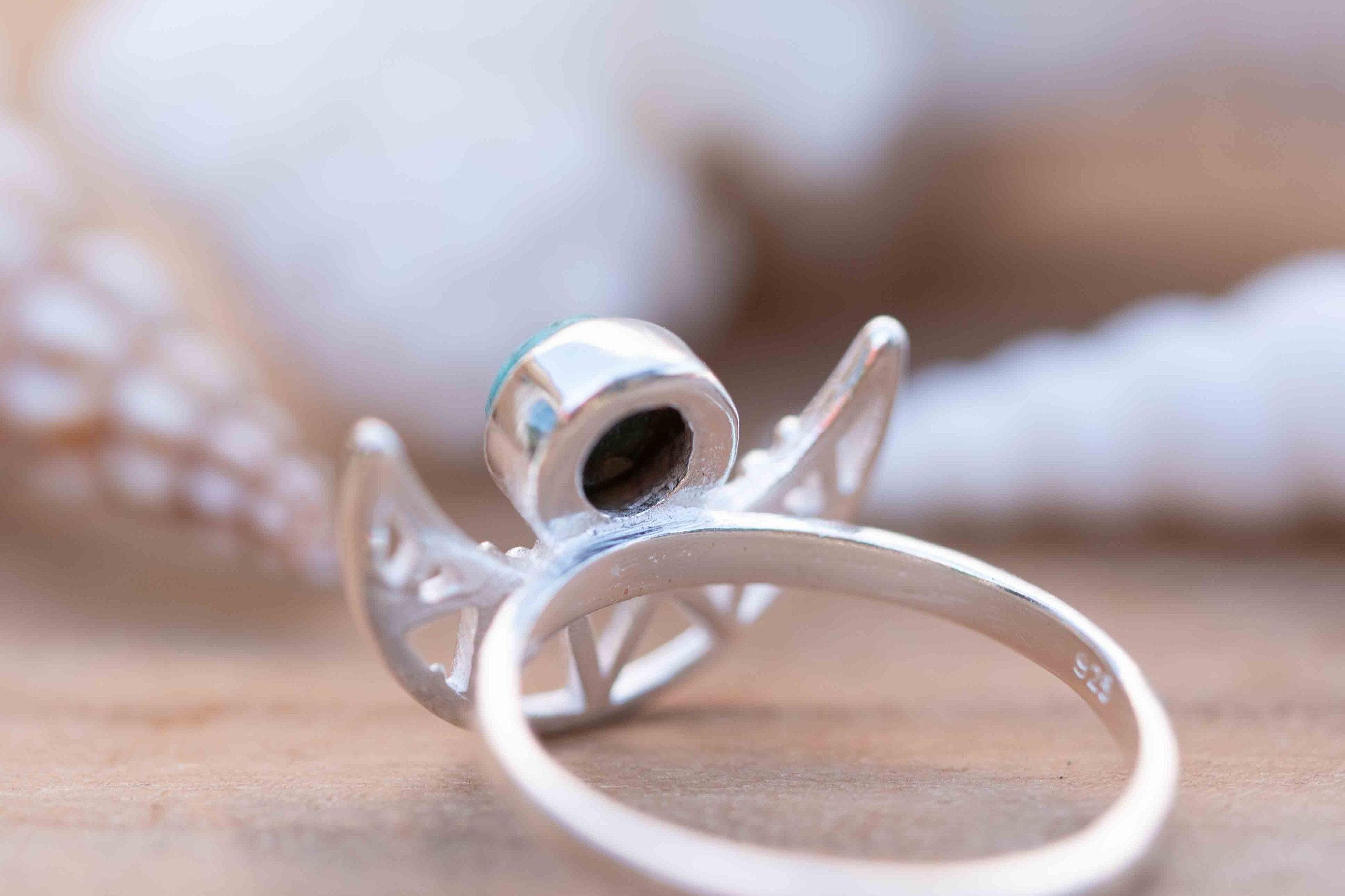 Turquoise Ring ~ Sterling Silver 925 ~ Half Moon ~ Handmade ~ Gemstone ~ Statement~ December Birthstone Boho MR129