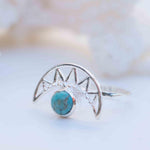 Turquoise Ring ~ Sterling Silver 925 ~ Half Moon ~ Handmade ~ Gemstone ~ Statement~ December Birthstone Boho MR129