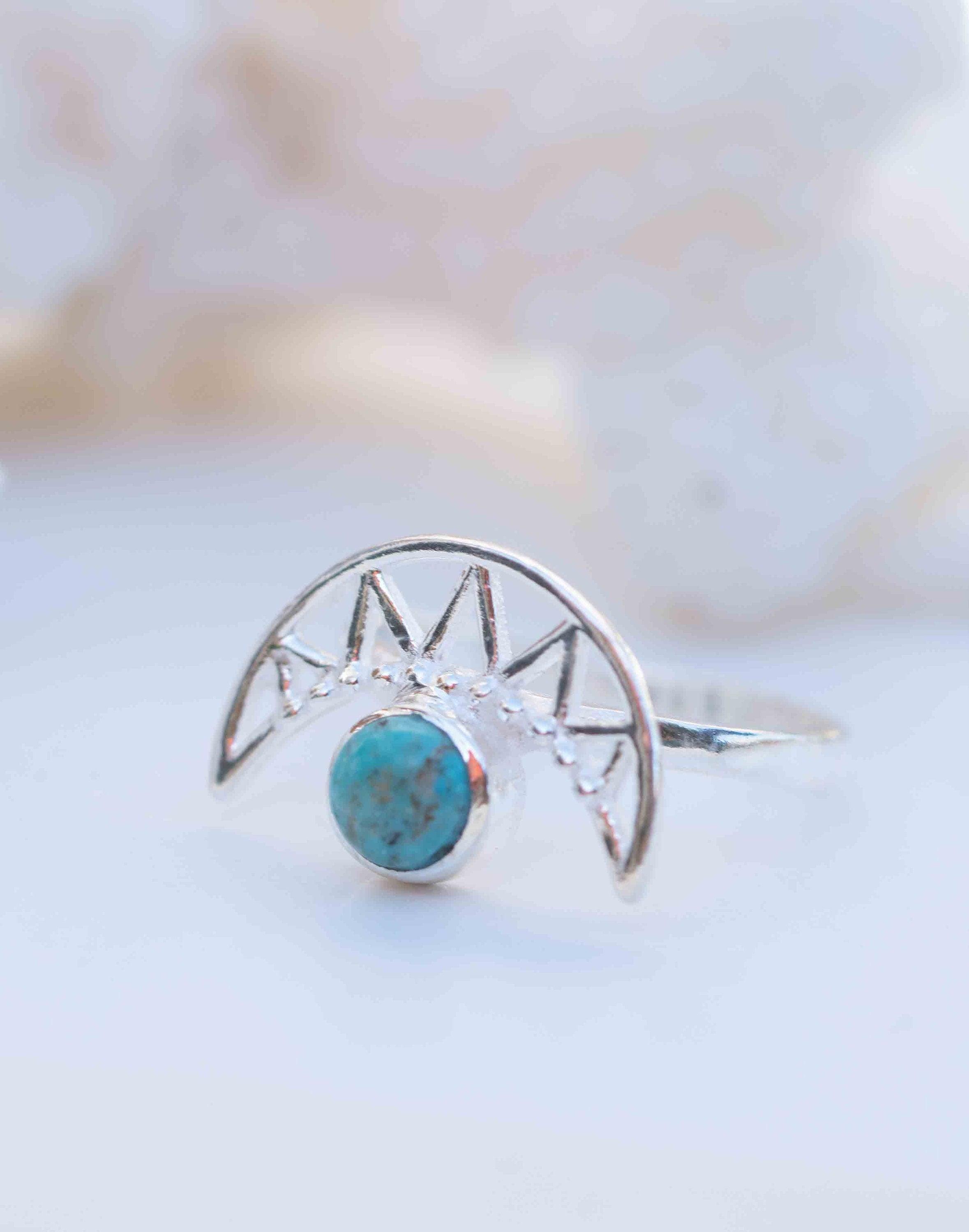 Turquoise Ring ~ Sterling Silver 925 ~ Half Moon ~ Handmade ~ Gemstone ~ Statement~ December Birthstone Boho MR129