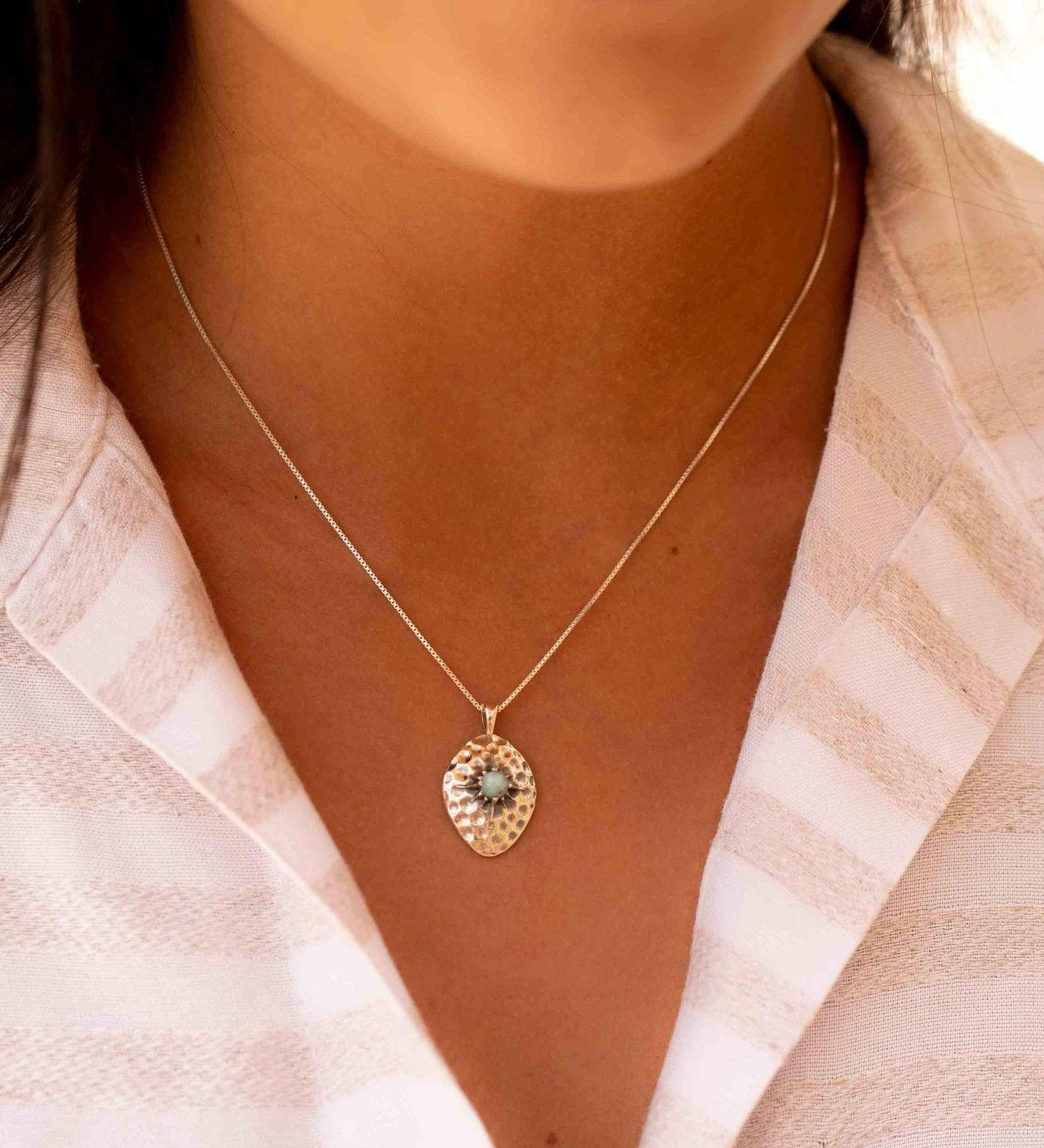 Labradorite or Larimar Pendant ~ Hammered ~ Sterling Silver 925  ~ Delicate ~ Bohemian ~  Charm ~ MN081