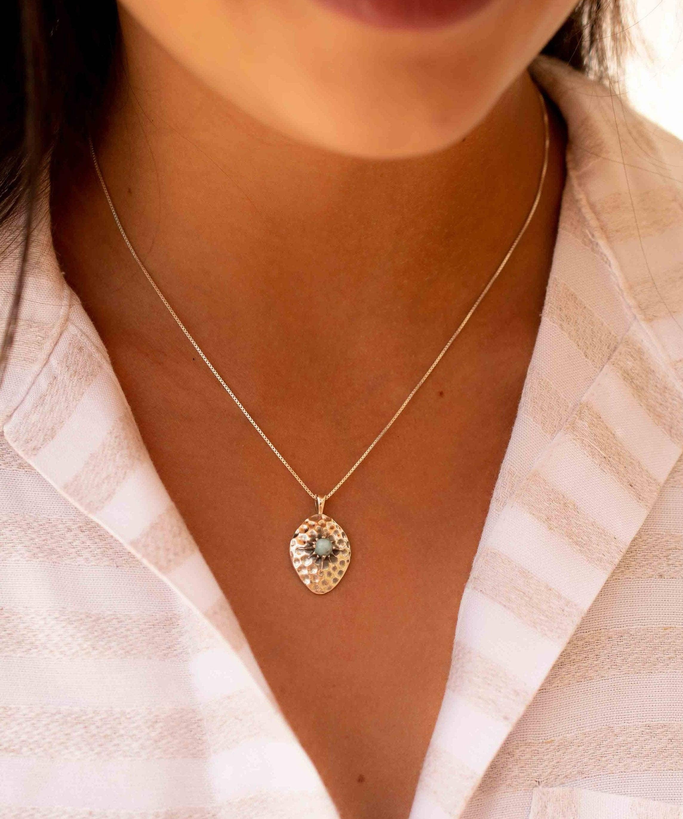 Labradorite or Larimar Pendant ~ Hammered ~ Sterling Silver 925  ~ Delicate ~ Bohemian ~  Charm ~ MN081