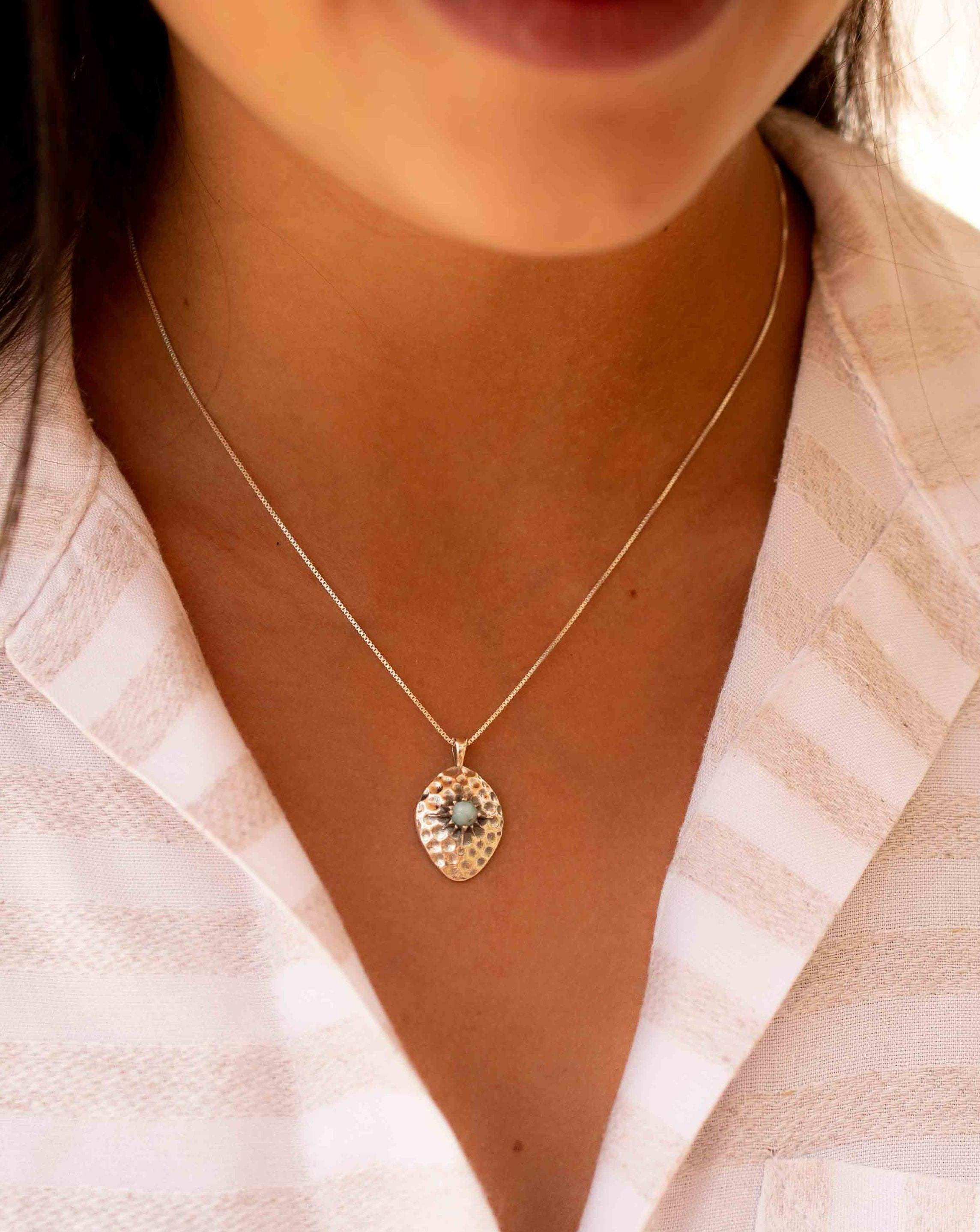 Labradorite or Larimar Pendant ~ Hammered ~ Sterling Silver 925  ~ Delicate ~ Bohemian ~  Charm ~ MN081