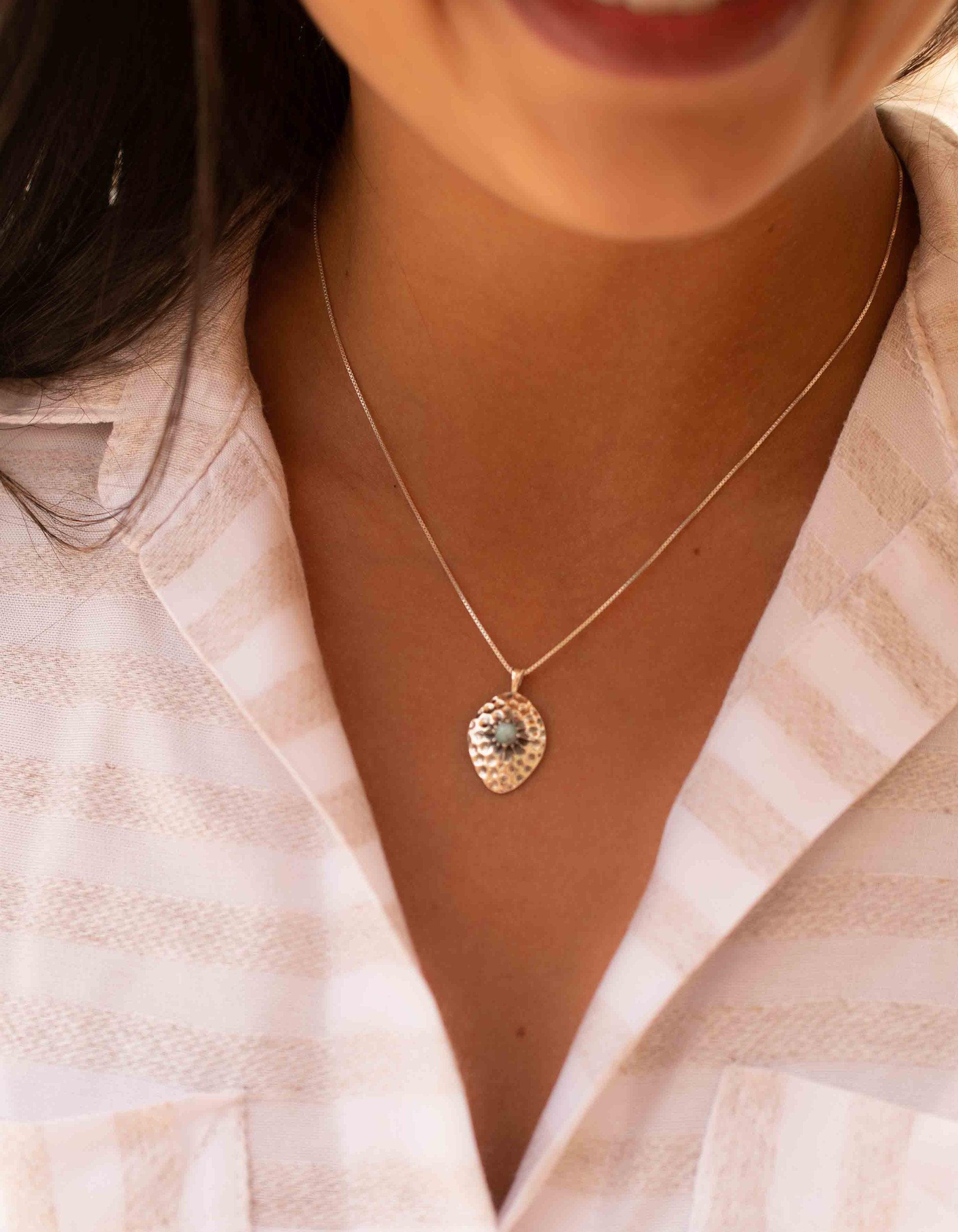 Labradorite or Larimar Pendant ~ Hammered ~ Sterling Silver 925  ~ Delicate ~ Bohemian ~  Charm ~ MN081