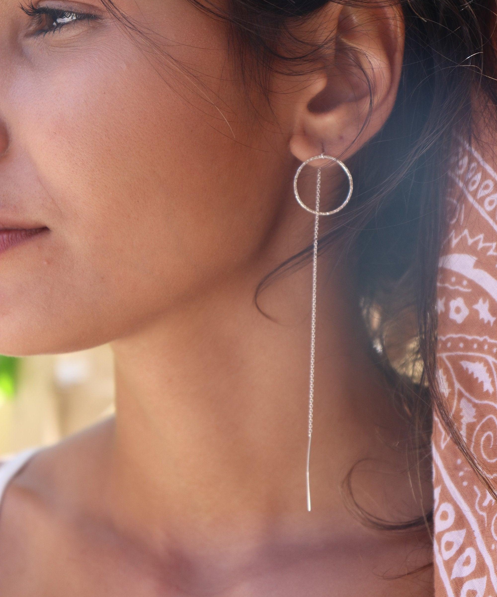 Threader Circle Earrings ~ Sterling Silver 925 ~ME029C - Maresia Jewelry