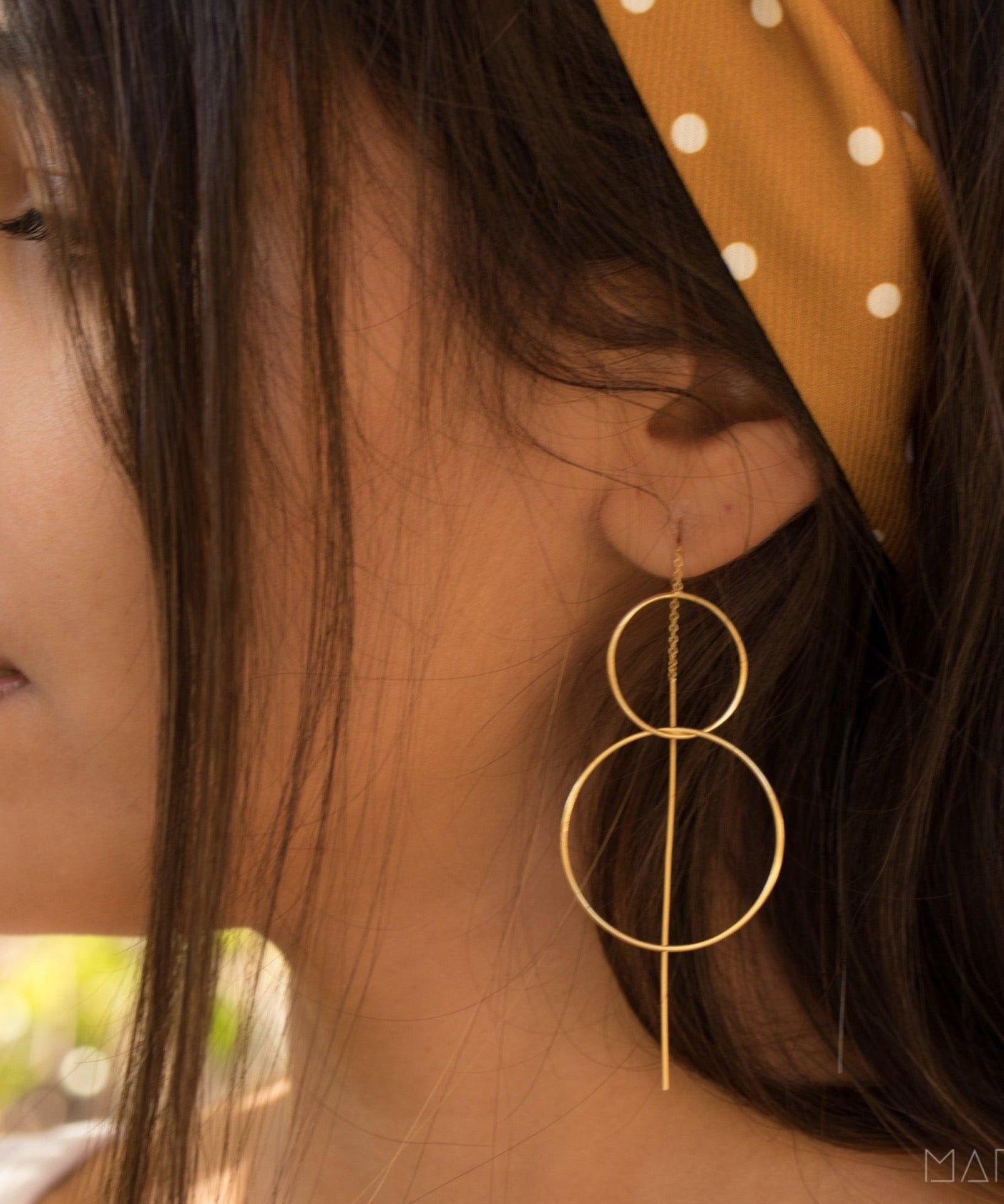 Threader Earrings ~ 18k Gold Plated or Silver Plated Earrings ~ Circle~  Geometric ~Dangle Earrings ~ Handmade ~ Jewelry ~ ME095B