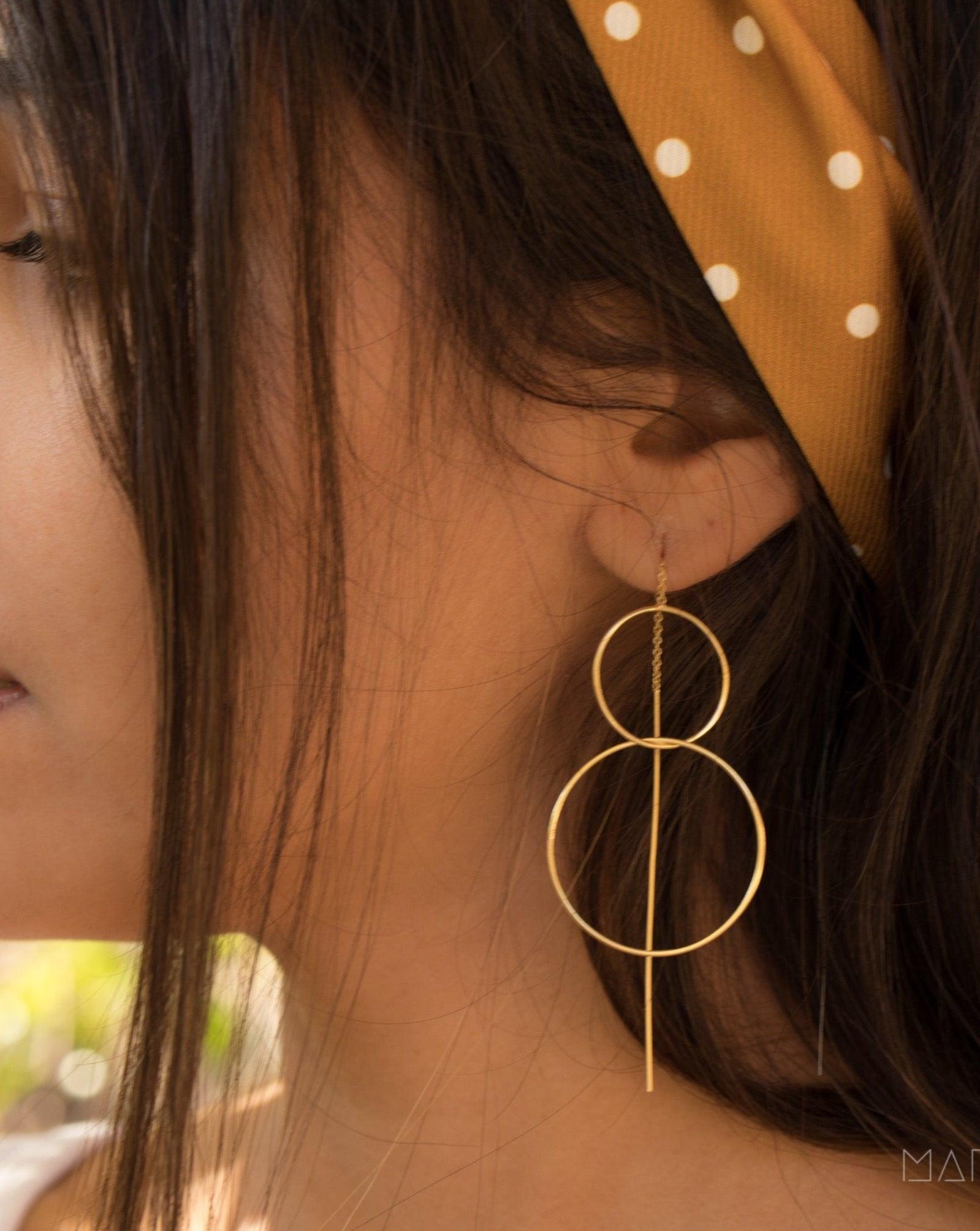 Threader Earrings ~ 18k Gold Plated or Silver Plated Earrings ~ Circle~  Geometric ~Dangle Earrings ~ Handmade ~ Jewelry ~ ME095B