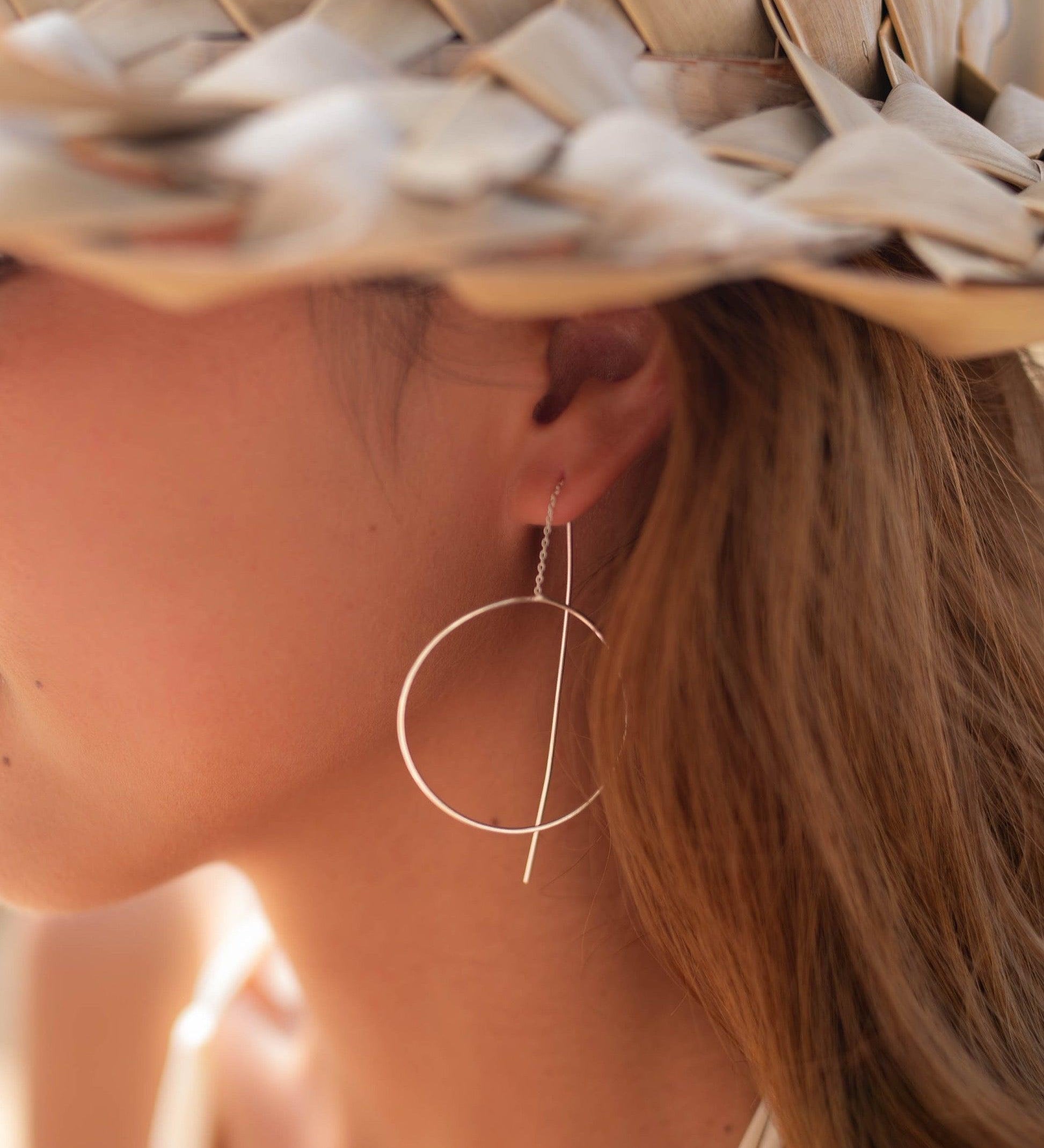 Threader Earrings ~ 18k Gold Plated or Silver Plated  Earrings ~ Circle~  Geometric ~Dangle Earrings ~ Handmade ~ Jewelry ~ ME130B