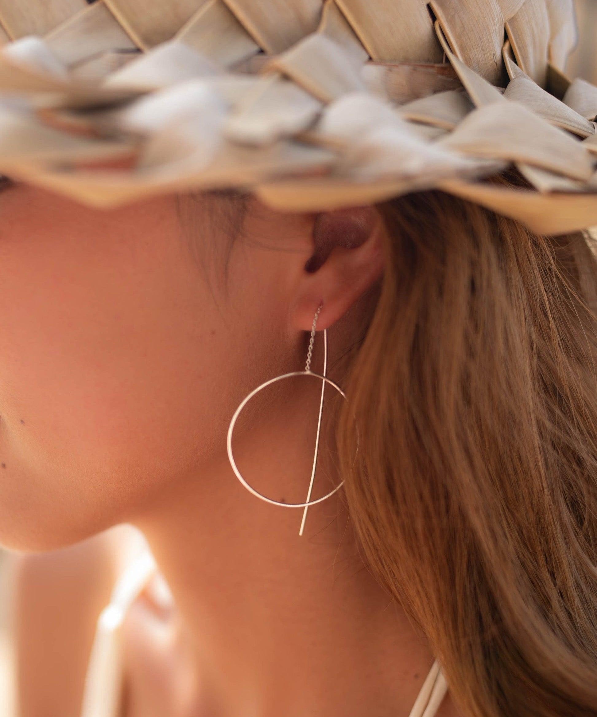 Threader Earrings ~ 18k Gold Plated or Silver Plated  Earrings ~ Circle~  Geometric ~Dangle Earrings ~ Handmade ~ Jewelry ~ ME130B