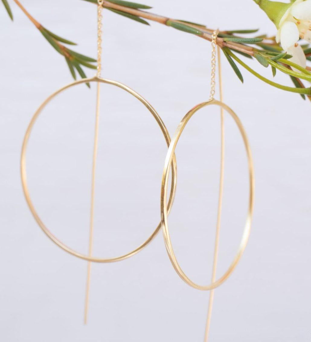 Threader Earrings ~ 18k Gold Plated or Silver Plated  Earrings ~ Circle~  Geometric ~Dangle Earrings ~ Handmade ~ Jewelry ~ ME130B