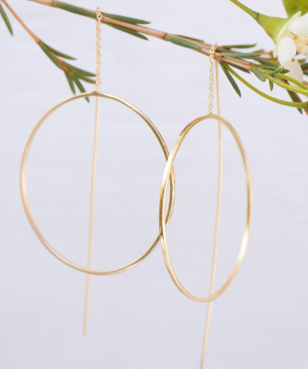 Threader Earrings ~ 18k Gold Plated or Silver Plated  Earrings ~ Circle~  Geometric ~Dangle Earrings ~ Handmade ~ Jewelry ~ ME130B