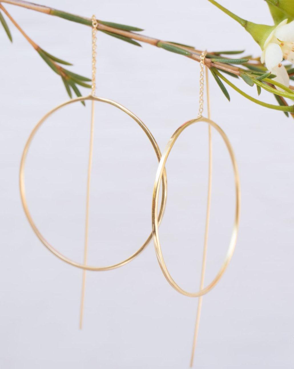 Threader Earrings ~ 18k Gold Plated or Silver Plated  Earrings ~ Circle~  Geometric ~Dangle Earrings ~ Handmade ~ Jewelry ~ ME130B