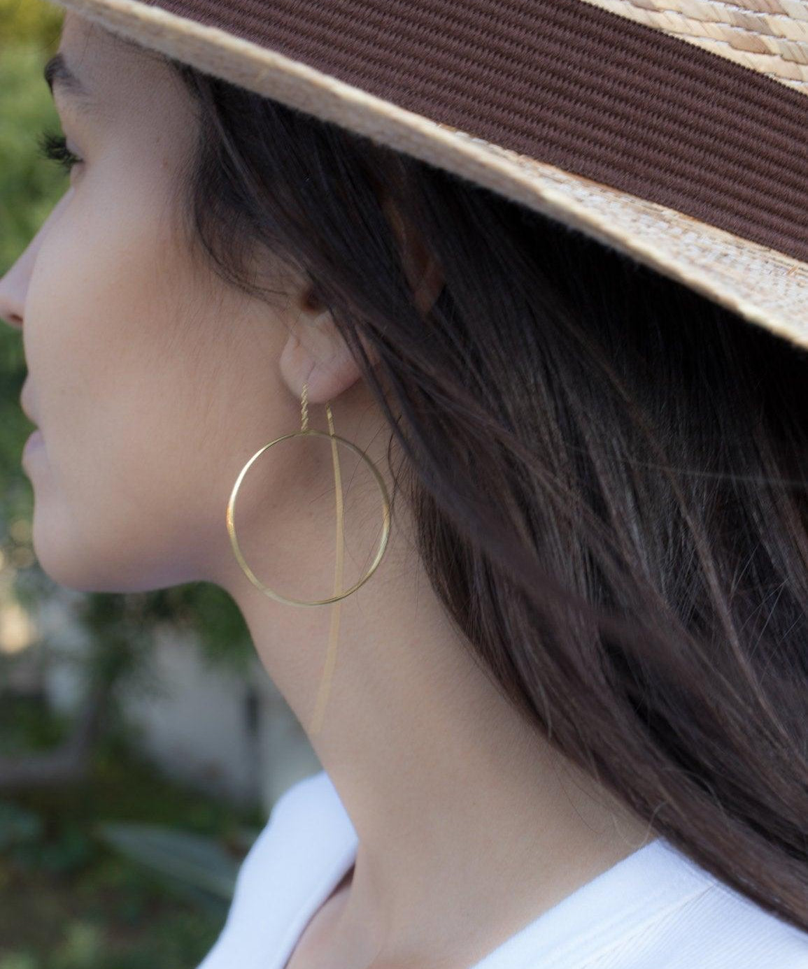 Threader Earrings ~ 18k Gold Plated or Silver Plated  Earrings ~ Circle~  Geometric ~Dangle Earrings ~ Handmade ~ Jewelry ~ ME130B