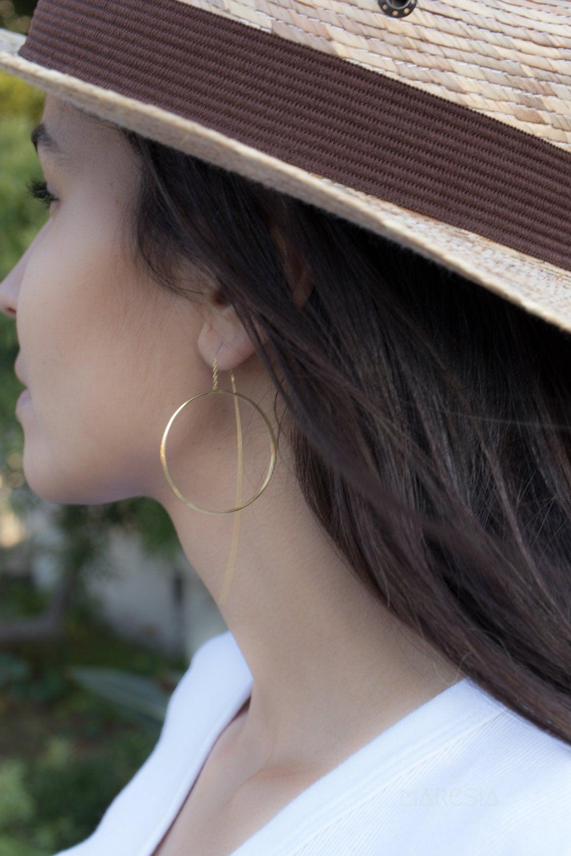 Threader Earrings ~ 18k Gold Plated or Silver Plated  Earrings ~ Circle~  Geometric ~Dangle Earrings ~ Handmade ~ Jewelry ~ ME130B