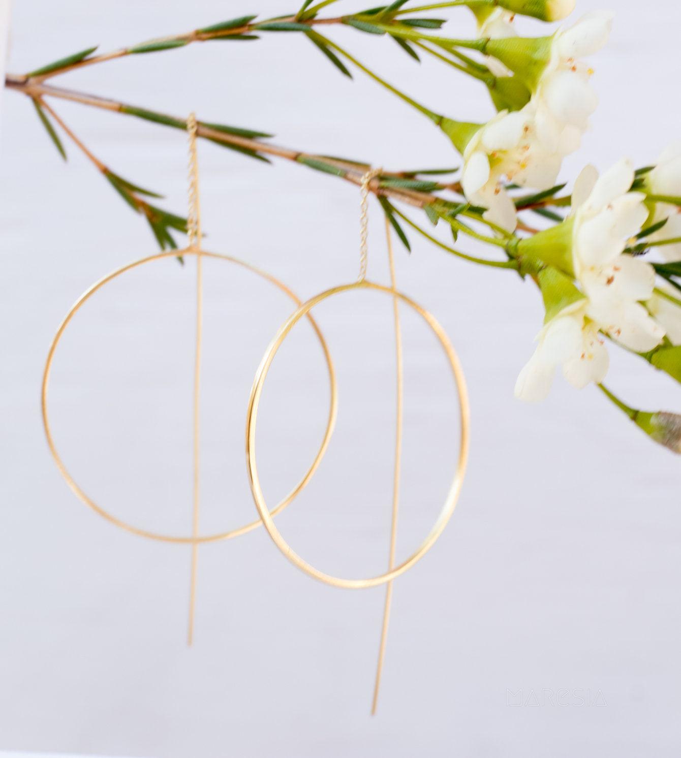 Threader Earrings ~ 18k Gold Plated or Silver Plated  Earrings ~ Circle~  Geometric ~Dangle Earrings ~ Handmade ~ Jewelry ~ ME130B