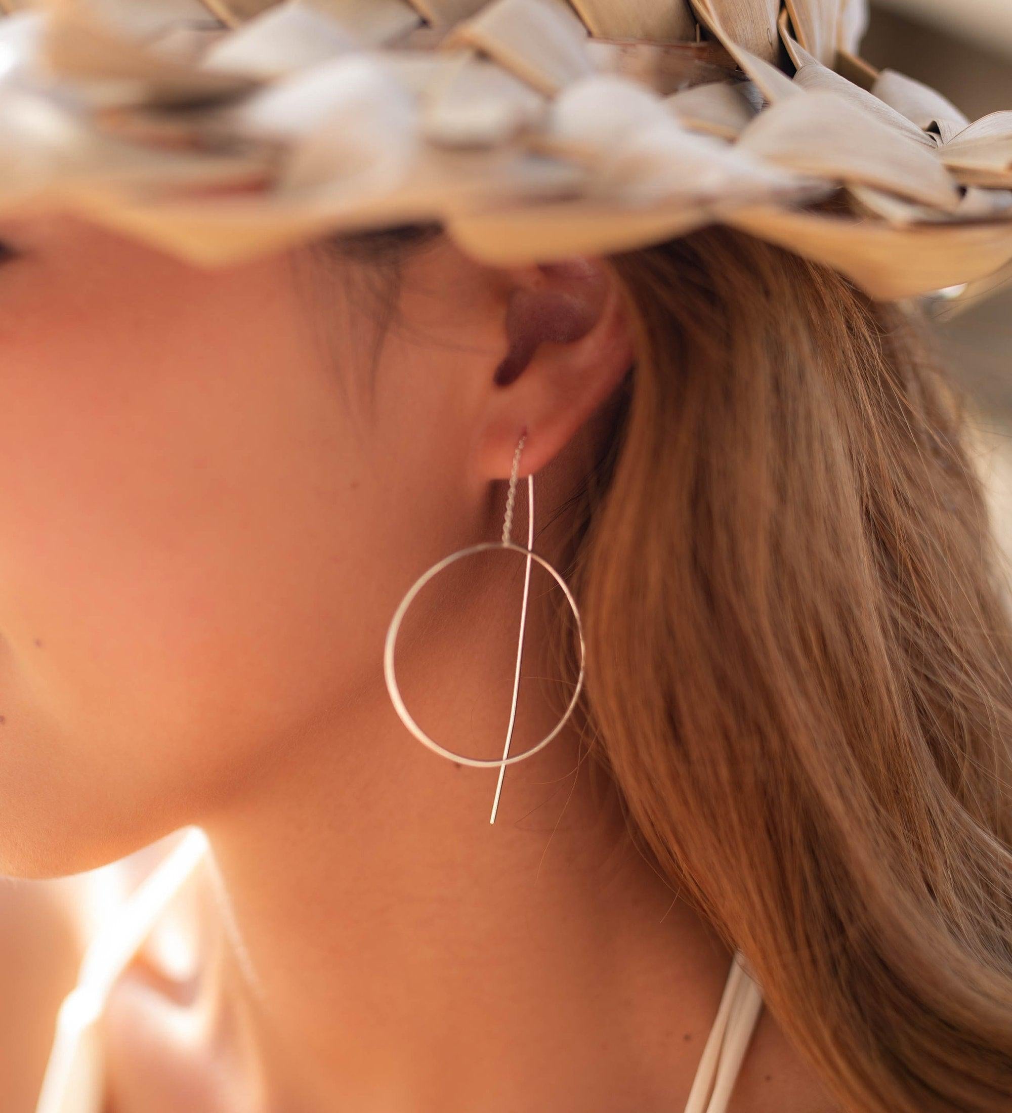 Threader Earrings ~ 18k Gold Plated or Silver Plated  Earrings ~ Circle~  Geometric ~Dangle Earrings ~ Handmade ~ Jewelry ~ ME130B