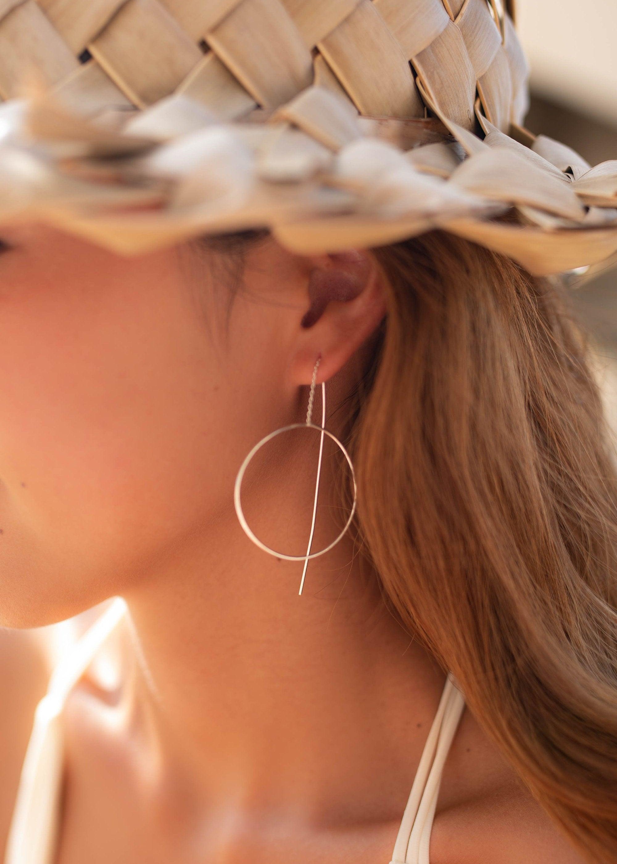 Threader Earrings ~ 18k Gold Plated or Silver Plated  Earrings ~ Circle~  Geometric ~Dangle Earrings ~ Handmade ~ Jewelry ~ ME130B