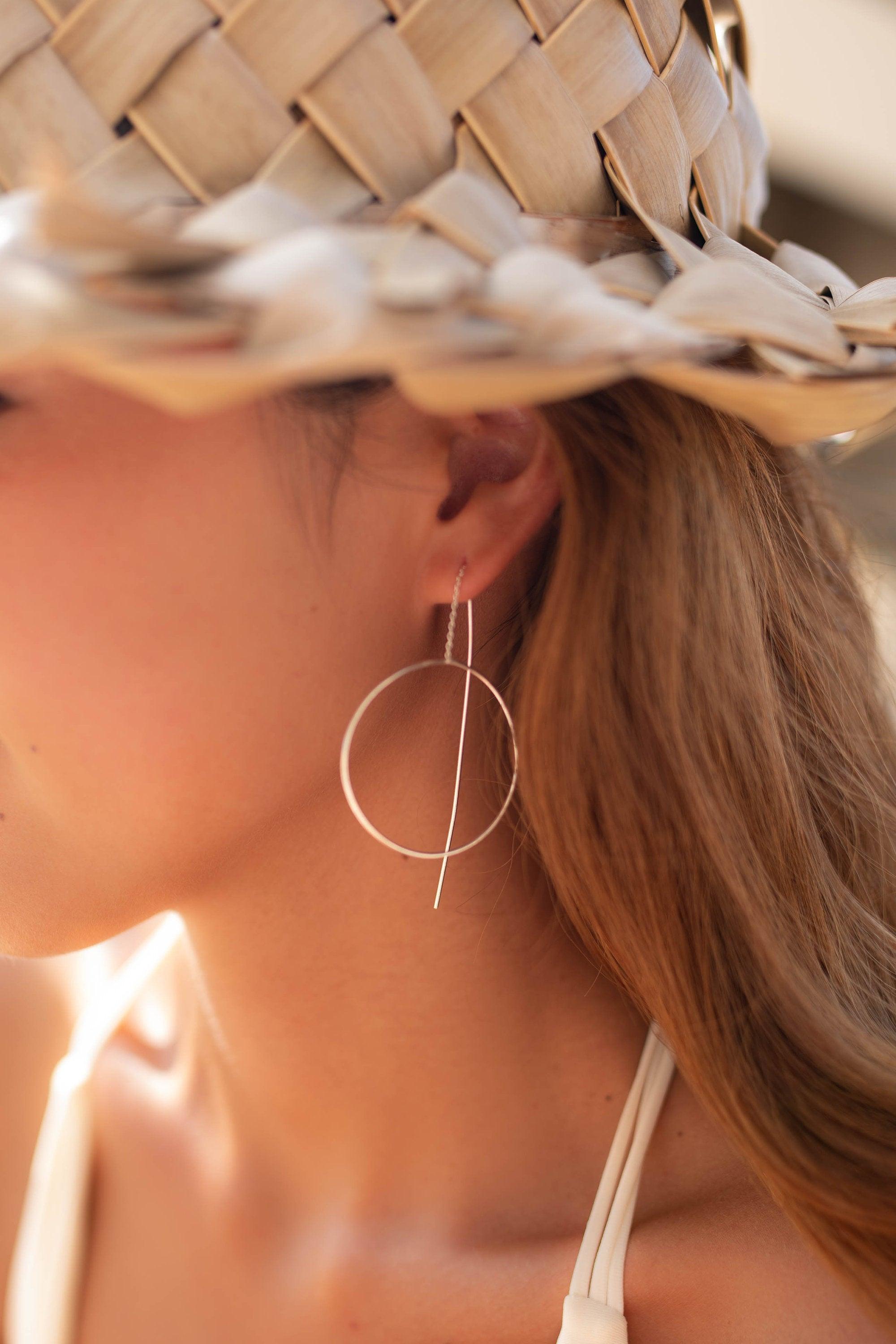 Threader Earrings ~ 18k Gold Plated or Silver Plated  Earrings ~ Circle~  Geometric ~Dangle Earrings ~ Handmade ~ Jewelry ~ ME130B