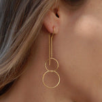 Threader Earrings ~ 18k Gold Vermeil Earrings ~ Circle~  Geometric ~Dangle Earrings ~ Handmade ~ Jewelry ~ Gift for her ~ - Maresia Jewelry