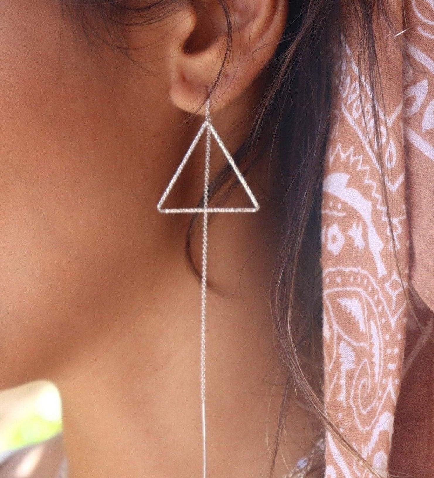 Threader Triangle Earrings ~  Sterling Silver 925  ~ ME029B - Maresia Jewelry