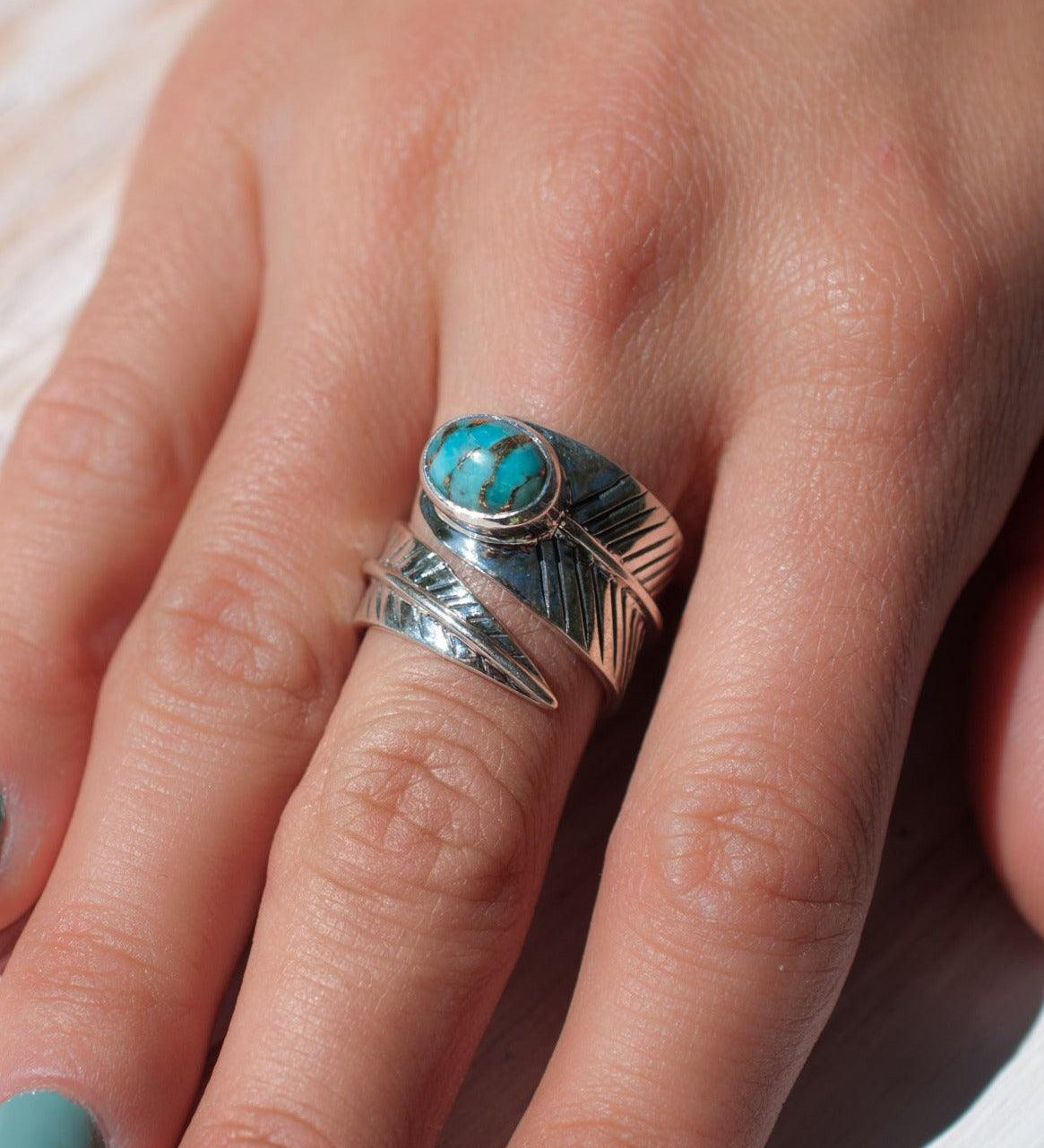 Tortuga Copper Turquoise Ring ~ Sterling Silver 925 ~ SMR130 - Maresia Jewelry
