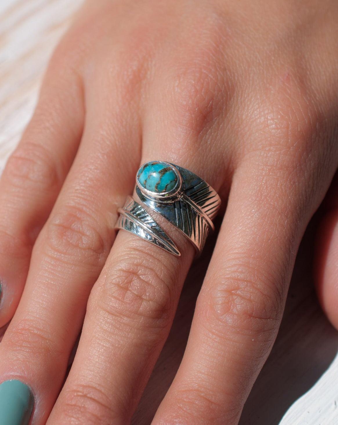 Tortuga Copper Turquoise Ring ~ Sterling Silver 925 ~ SMR130 - Maresia Jewelry