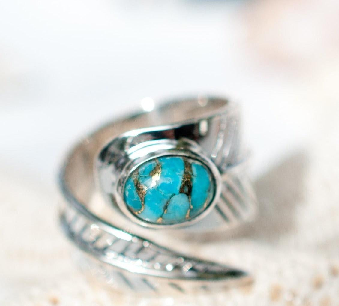 Tortuga Copper Turquoise Ring ~ Sterling Silver 925 ~ SMR130 - Maresia Jewelry