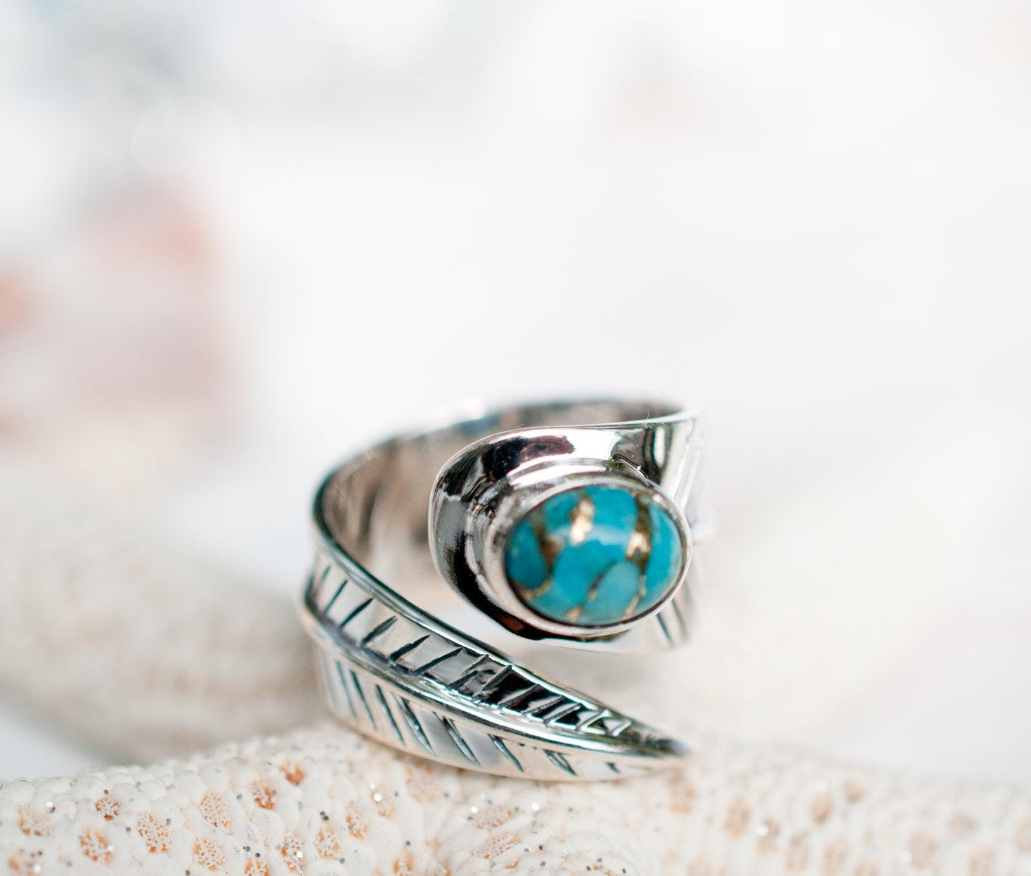 Tortuga Copper Turquoise Ring ~ Sterling Silver 925 ~ SMR130 - Maresia Jewelry