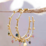 Tourmaline Hoop Earrings 18k Gold Plated Earrings ~ Gemstone ~ Post ~Boho design ~ Handmade ~ Jewelry ~ Gift for her ~ ME213