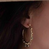 Tourmaline Hoop Earrings 18k Gold Plated Earrings ~ Gemstone ~ Post ~Boho design ~ Handmade ~ Jewelry ~ Gift for her ~ ME213