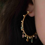 Tourmaline Hoop Earrings 18k Gold Plated Earrings ~ Gemstone ~ Post ~Boho design ~ Handmade ~ Jewelry ~ Gift for her ~ ME213