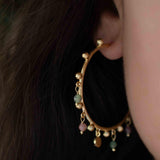 Tourmaline Hoop Earrings 18k Gold Plated Earrings ~ Gemstone ~ Post ~Boho design ~ Handmade ~ Jewelry ~ Gift for her ~ ME213