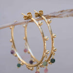 Tourmaline Hoop Earrings 18k Gold Plated Earrings ~ Gemstone ~ Post ~Boho design ~ Handmade ~ Jewelry ~ Gift for her ~ ME213