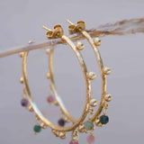 Tourmaline Hoop Earrings 18k Gold Plated Earrings ~ Gemstone ~ Post ~Boho design ~ Handmade ~ Jewelry ~ Gift for her ~ ME213
