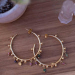 Tourmaline Hoop Earrings 18k Gold Plated Earrings ~ Gemstone ~ Post ~Boho design ~ Handmade ~ Jewelry ~ Gift for her ~ ME213