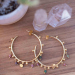 Tourmaline Hoop Earrings 18k Gold Plated Earrings ~ Gemstone ~ Post ~Boho design ~ Handmade ~ Jewelry ~ Gift for her ~ ME213