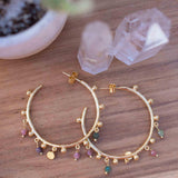 Tourmaline Hoop Earrings 18k Gold Plated Earrings ~ Gemstone ~ Post ~Boho design ~ Handmade ~ Jewelry ~ Gift for her ~ ME213