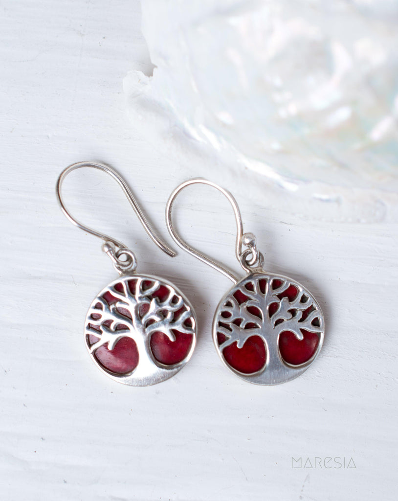 Tree of Life Coral Earrings ~ Sterling Silver 925 ~ SME069 - Maresia Jewelry