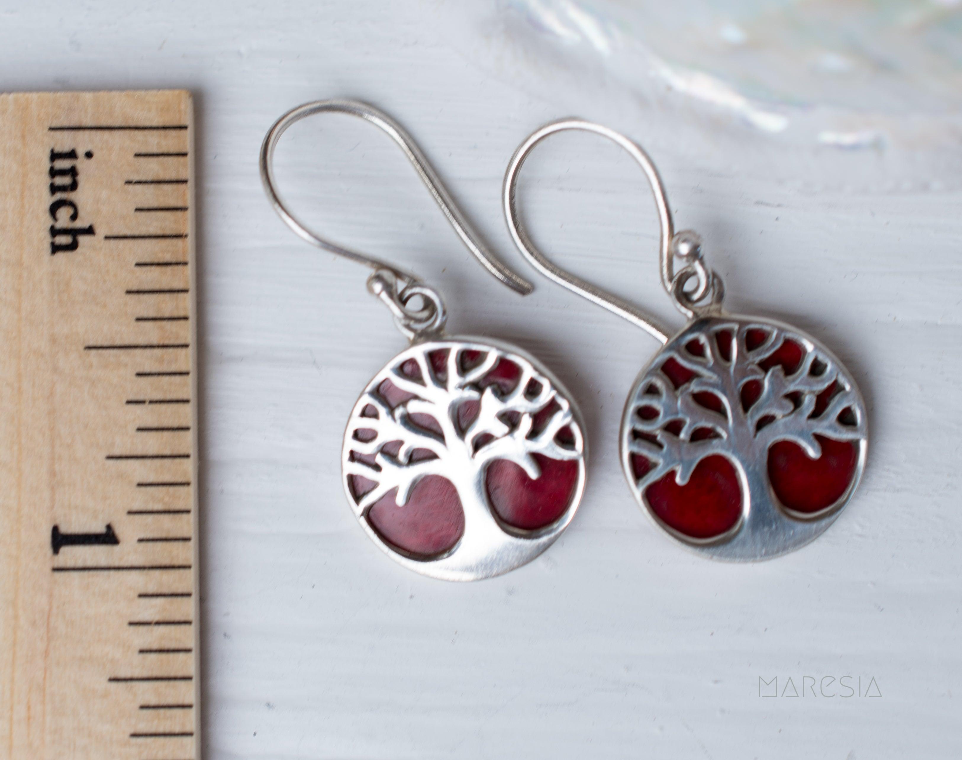 Tree of Life Coral Earrings ~ Sterling Silver 925 ~ SME069 - Maresia Jewelry