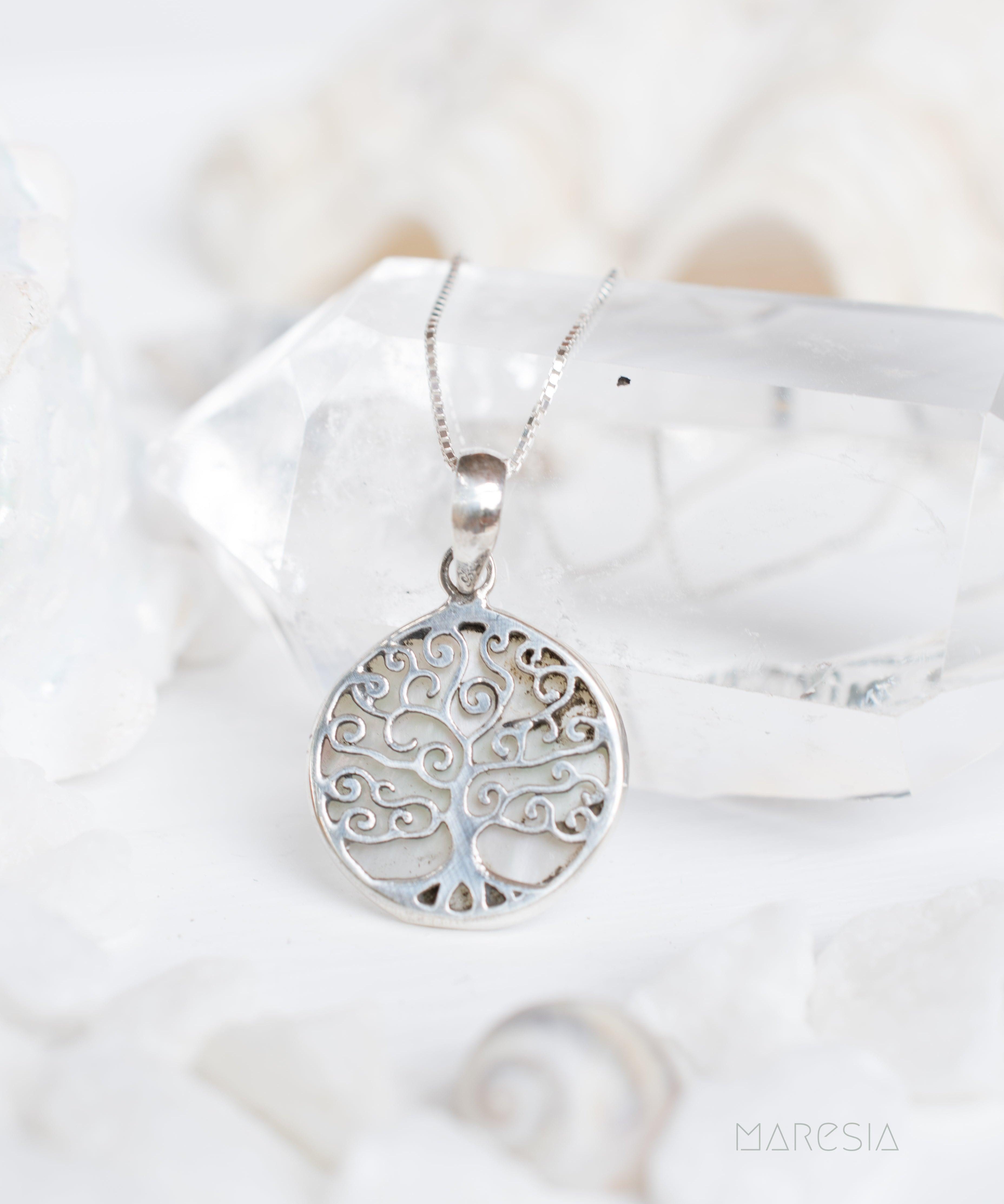 Tree of Life Small Pendant ~ Abalone, Mother of Pearl or Coral ~ Sterling Silver 925 ~SMP018 - Maresia Jewelry
