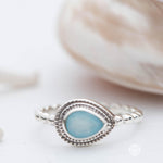 Aqua Chalcedony Ring ~ Sterling Silver 925 ~ Handmade ~ Gemstone ~ Thin ~ Stacking ~ Hippie ~ Gypsy ~ Boho ~ Bohemian~Tear Drop ~Blue ~MR253