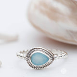 Aqua Chalcedony Ring ~ Sterling Silver 925 ~ Handmade ~ Gemstone ~ Thin ~ Stacking ~ Hippie ~ Gypsy ~ Boho ~ Bohemian~Tear Drop ~Blue ~MR253