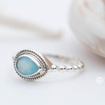 Aqua Chalcedony Ring ~ Sterling Silver 925 ~ Handmade ~ Gemstone ~ Thin ~ Stacking ~ Hippie ~ Gypsy ~ Boho ~ Bohemian~Tear Drop ~Blue ~MR253
