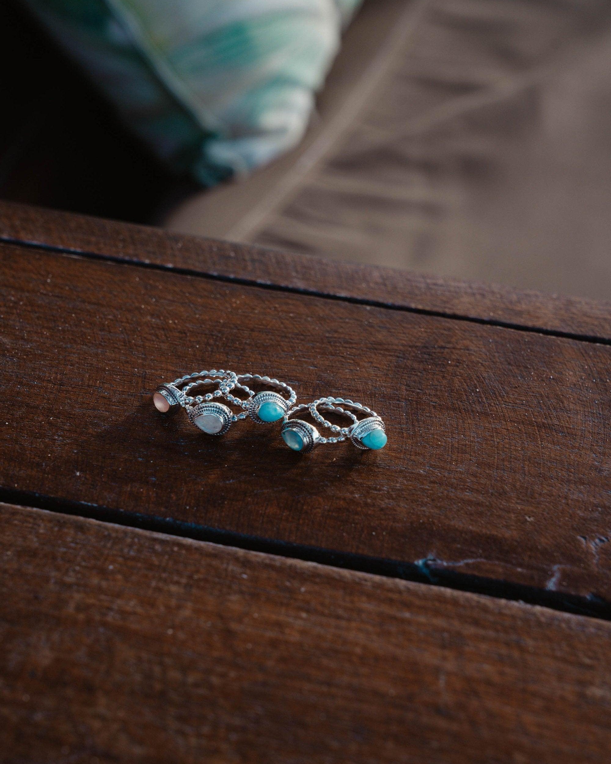 Aqua Chalcedony Ring ~ Sterling Silver 925 ~ Handmade ~ Gemstone ~ Thin ~ Stacking ~ Hippie ~ Gypsy ~ Boho ~ Bohemian~Tear Drop ~Blue ~MR253